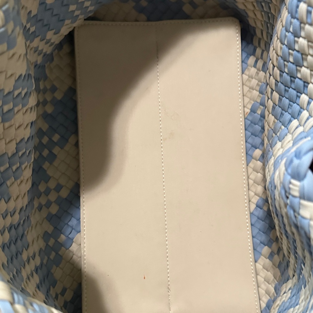 Naghedi St Barths Medium Blue and White Woven Tote Bag - Picture 6 of 9